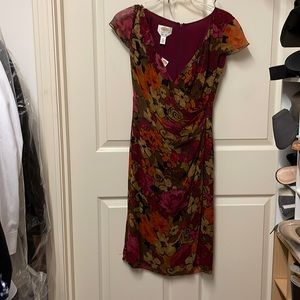 Talbots Silk flutter Sleeve Faux  Wrap midi dress